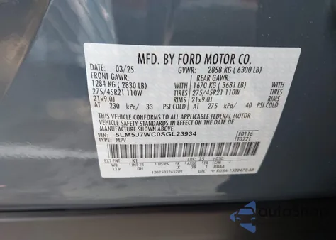 2025 Lincoln Aviator Reserve from USA, damaged, VIN 5LM5J7WC0SGL23934